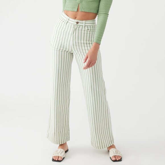 (NWT) O'Neill - cotton linen woven green striped straight leg Sommers pant (30) - Picture 1 of 5
